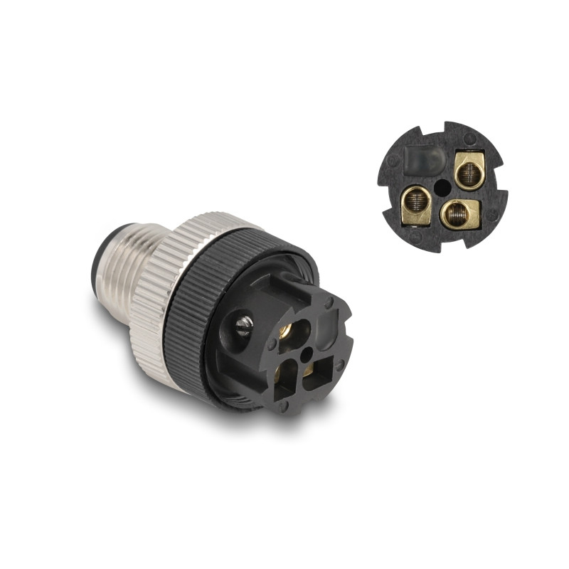 Delock M12 Steckverbinder A-kodiert 3 Pin Stecker zur Montage mit Schraubanschluss