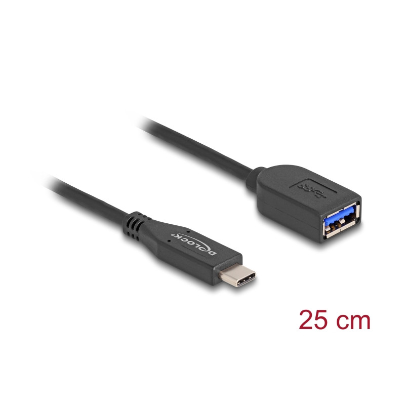 Delock USB 10 Gbps Kabel USB Type-C™ Stecker zu Typ-A Buchse 25 cm koaxial