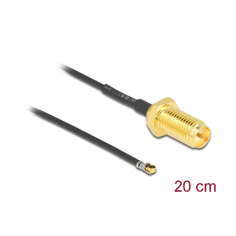 Delock Antennenkabel RP-SMA Buchse zum Einbau zu I-PEX Inc., MHF® 4L LK Stecker 1.37 20 cm Gewindelänge 10 mm