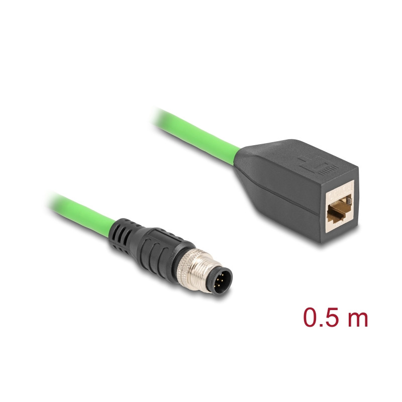 Delock M12 Kabel A-kodiert 8 Pin Stecker zu RJ45 Buchse PUR (TPU) 0,5 m