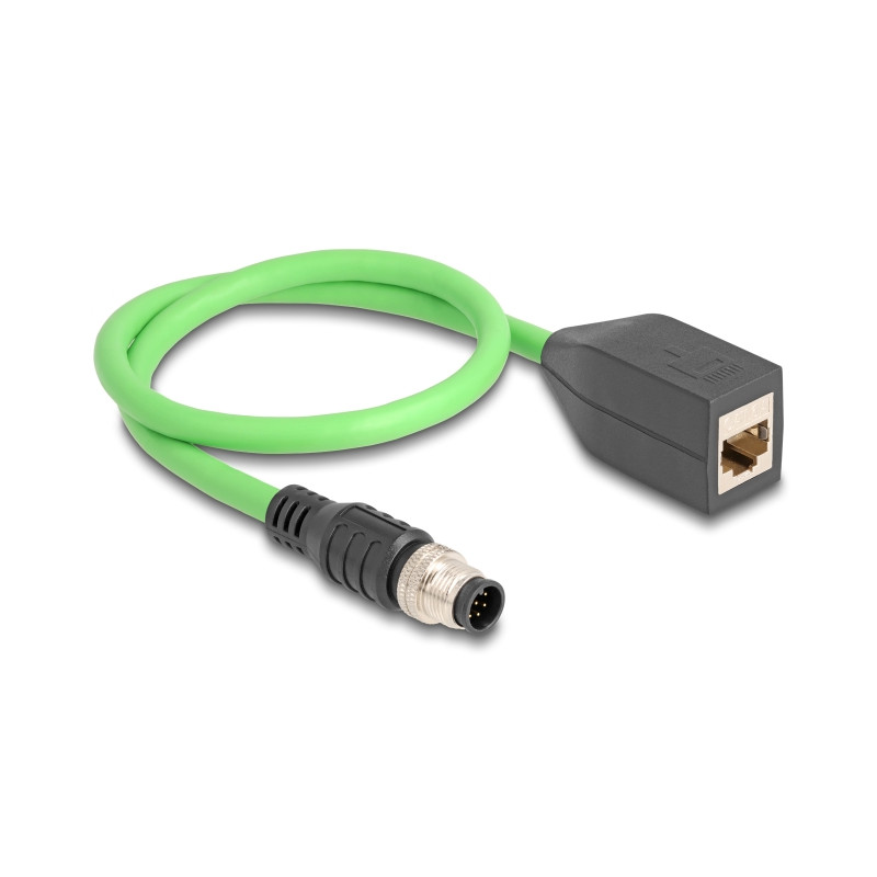 Delock M12 Kabel A-kodiert 8 Pin Stecker zu RJ45 Buchse PUR (TPU) 0,5 m