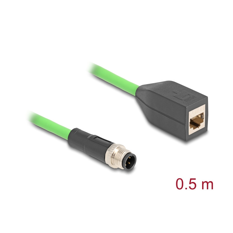 Delock M12 Kabel D-kodiert 4 Pin Stecker zu RJ45 Buchse PUR (TPU) 0,5 m