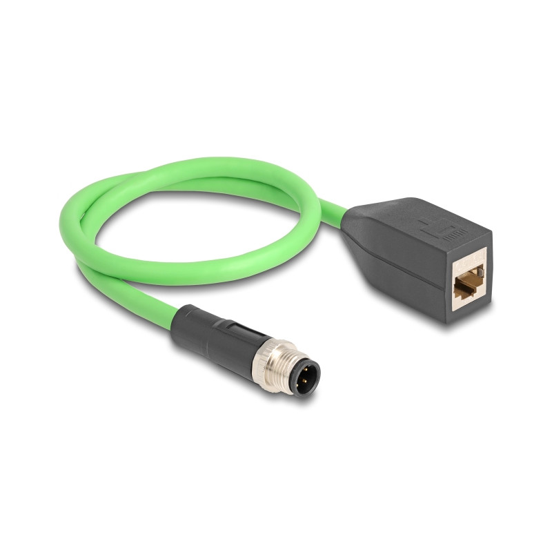 Delock M12 Kabel D-kodiert 4 Pin Stecker zu RJ45 Buchse PUR (TPU) 0,5 m
