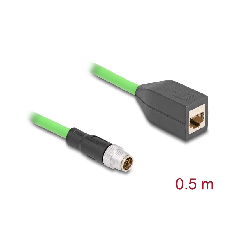 Delock M12 Kabel X-kodiert 8 Pin Stecker zu RJ45 Buchse PUR (TPU) 0,5 m