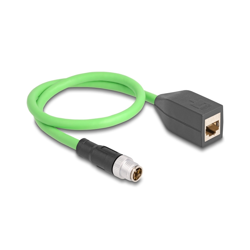 Delock M12 Kabel X-kodiert 8 Pin Stecker zu RJ45 Buchse PUR (TPU) 0,5 m