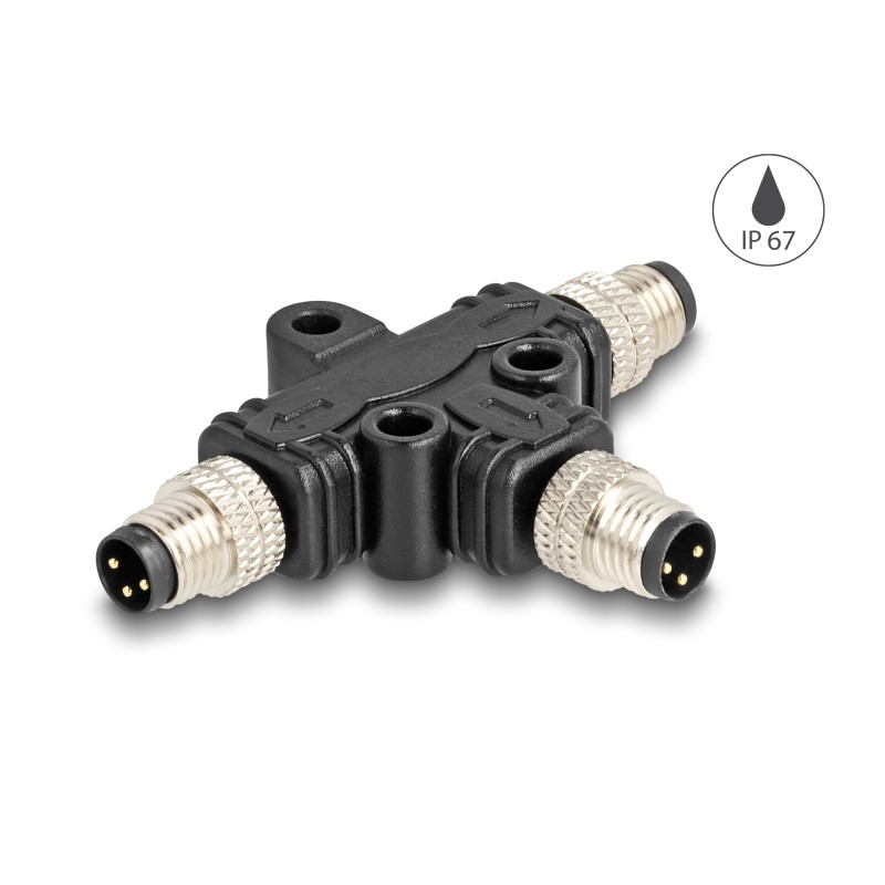 Delock M8 T-Splitter A-kodiert 3 Pin 1 x Stecker zu 2 x Stecker Parallelschaltung