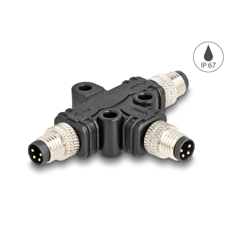 Delock M8 T-Splitter A-kodiert 4 Pin 1 x Stecker zu 2 x Stecker Parallelschaltung