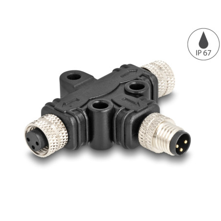 Delock M8 T-Splitter A-kodiert 3 Pin 1 x Stecker zu 2 x Buchse Parallelschaltung