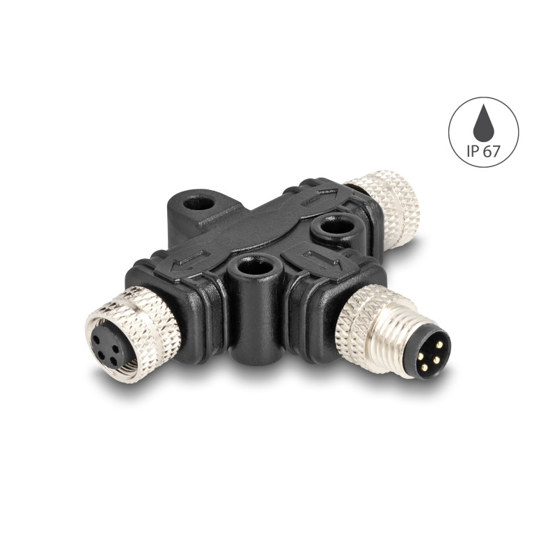 Delock M8 T-Splitter A-kodiert 4 Pin 1 x Stecker zu 2 x Buchse Parallelschaltung