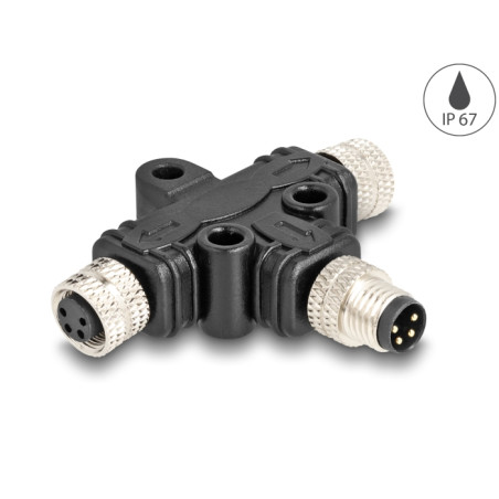 Delock M8 T-Splitter A-kodiert 4 Pin 1 x Stecker zu 2 x Buchse Parallelschaltung