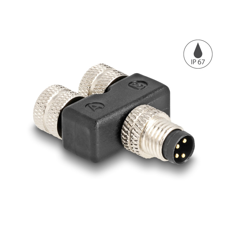Delock M8 Y-Splitter A-kodiert 4 Pin 1 x Stecker zu 2 x Buchse Parallelschaltung