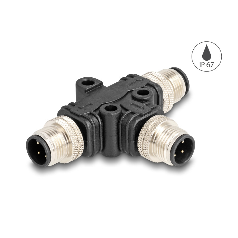 Delock M12 T-Splitter A-kodiert 4 Pin 1 x Stecker zu 2 x Stecker Parallelschaltung