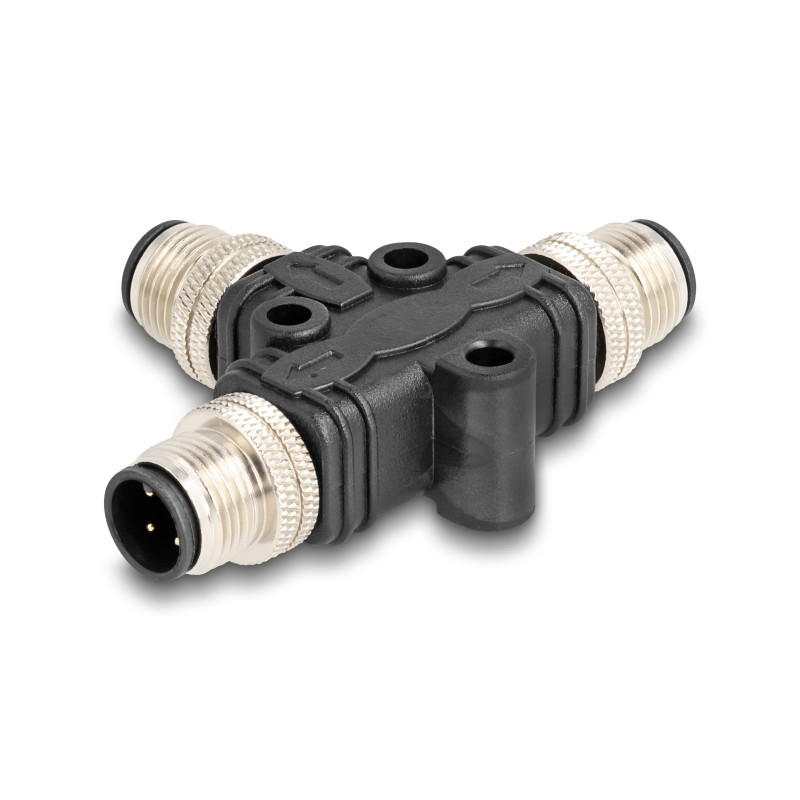 Delock M12 T-Splitter A-kodiert 4 Pin 1 x Stecker zu 2 x Stecker Parallelschaltung