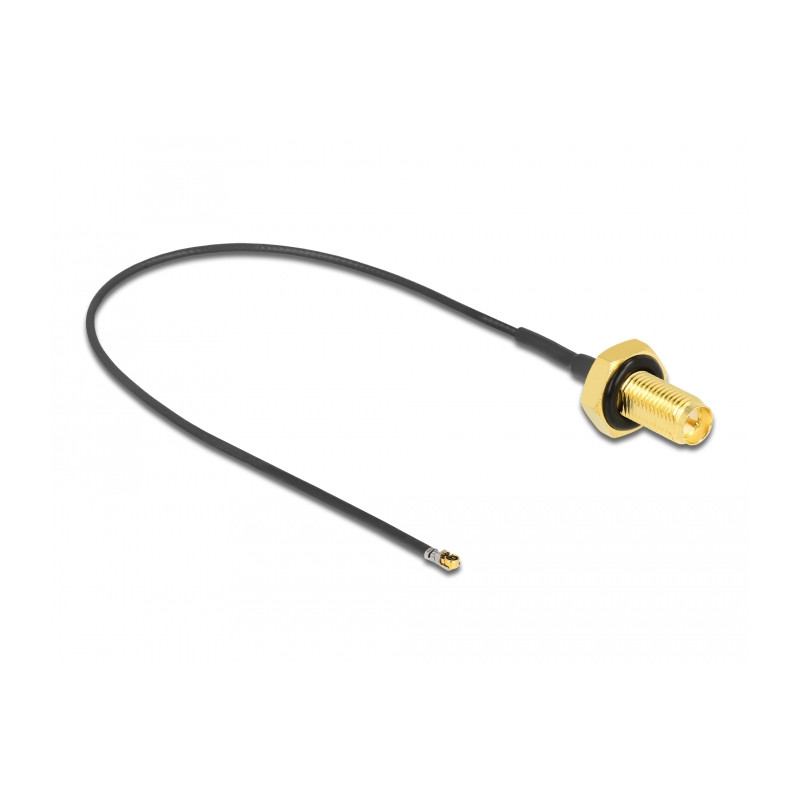 Delock Antennenkabel RP-SMA Buchse zum Einbau zu I-PEX Inc., MHF® 4L LK Stecker 1.37 20 cm Gewindelänge 10 mm spritzwassergeschü
