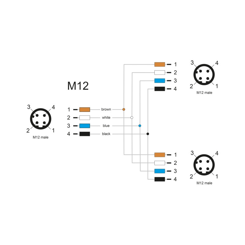 Delock M12 T-Splitter A-kodiert 4 Pin 1 x Stecker zu 2 x Stecker Parallelschaltung
