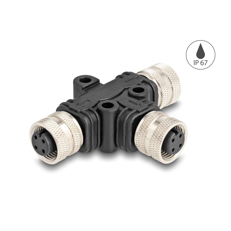 Delock M12 T-Splitter A-kodiert 4 Pin 1 x Buchse zu 2 x Buchse Parallelschaltung