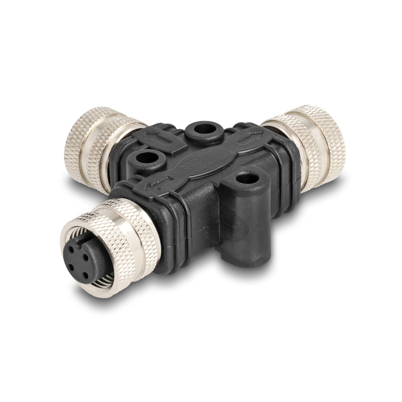 Delock M12 T-Splitter A-kodiert 4 Pin 1 x Buchse zu 2 x Buchse Parallelschaltung