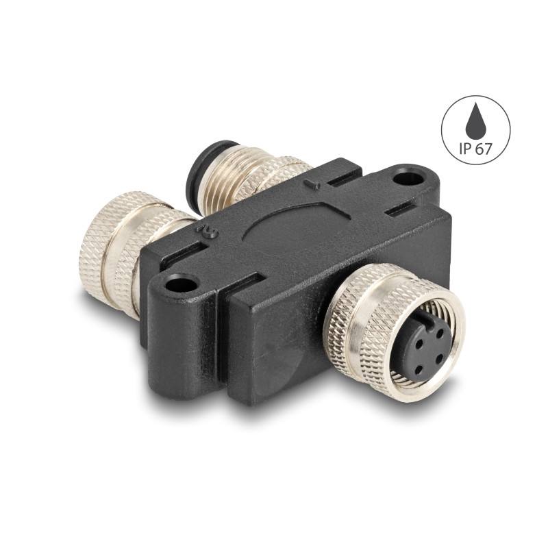 Delock M12 Y-Splitter A-kodiert 4 Pin 1 x Buchse zu 1 x Stecker und 1 x Buchse Parallelschaltung