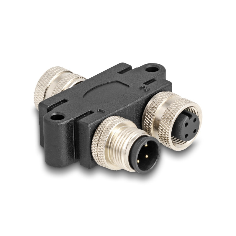 Delock M12 Y-Splitter A-kodiert 4 Pin 1 x Buchse zu 1 x Stecker und 1 x Buchse Parallelschaltung