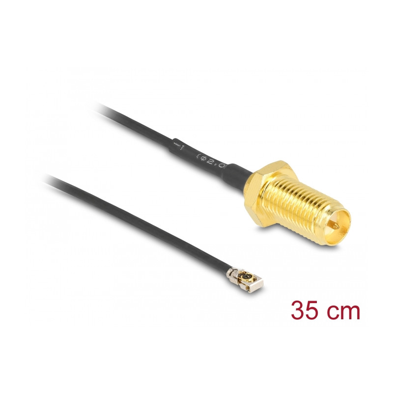 Delock Antennenkabel RP-SMA Buchse zum Einbau zu I-PEX Inc., MHF® 4L LK Stecker 1.37 35 cm Gewindelänge 10 mm