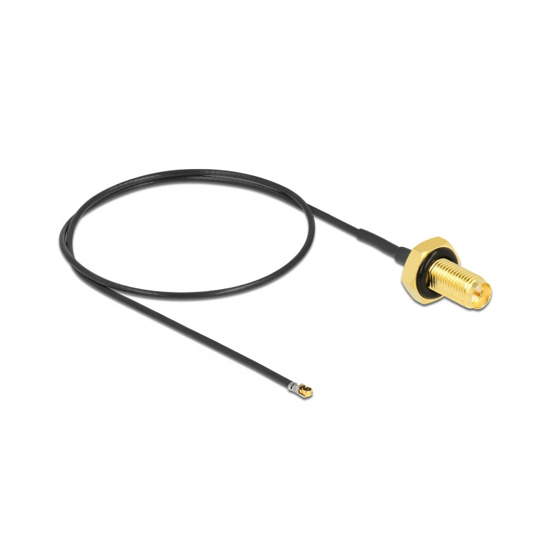 Delock Antennenkabel RP-SMA Buchse zum Einbau zu I-PEX Inc., MHF® 4L LK Stecker 1.37 35 cm Gewindelänge 10 mm spritzwassergeschü