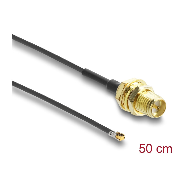 Delock Antennenkabel RP-SMA Buchse zum Einbau zu I-PEX Inc., MHF® 4L LK Stecker 1.37 50 cm Gewindelänge 10 mm