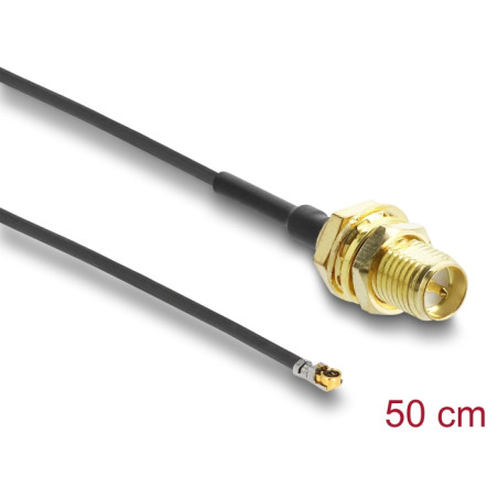 Delock Antennenkabel RP-SMA Buchse zum Einbau zu I-PEX Inc., MHF® 4L LK Stecker 1.37 50 cm Gewindelänge 10 mm