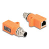Delock M12 Adapter A-kodiert 8 Pin Stecker zu RJ45 Buchse Cat.5e mit Befestigungsloch gerade orange