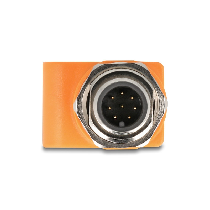 Delock M12 Adapter A-kodiert 8 Pin Stecker zu RJ45 Buchse Cat.5e mit Befestigungsloch gerade orange