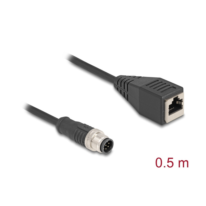 Delock M12 Kabel A-kodiert 8 Pin Stecker zu RJ45 Buchse PVC 0,5 m