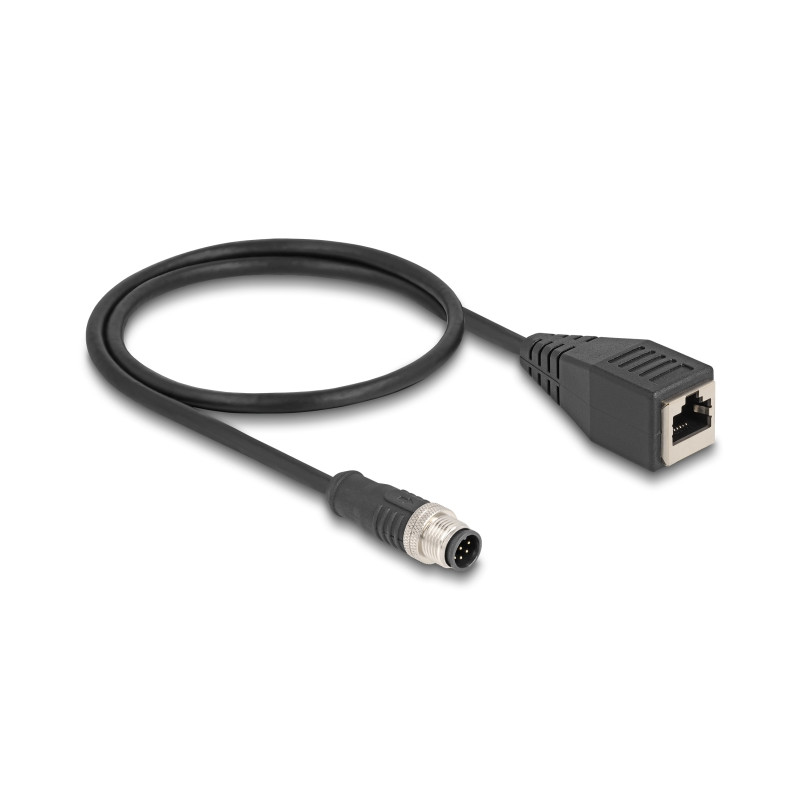 Delock M12 Kabel A-kodiert 8 Pin Stecker zu RJ45 Buchse PVC 0,5 m