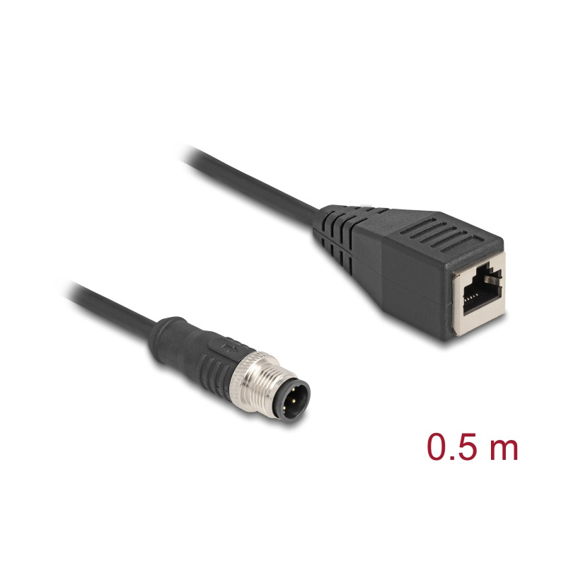 Delock M12 Kabel D-kodiert 4 Pin Stecker zu RJ45 Buchse PVC 0,5 m