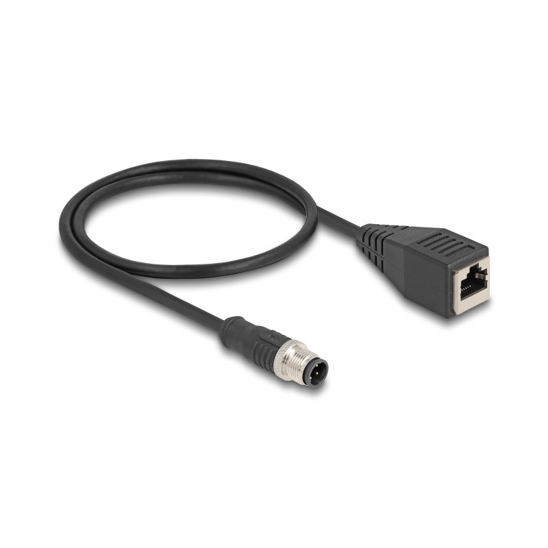 Delock M12 Kabel D-kodiert 4 Pin Stecker zu RJ45 Buchse PVC 0,5 m