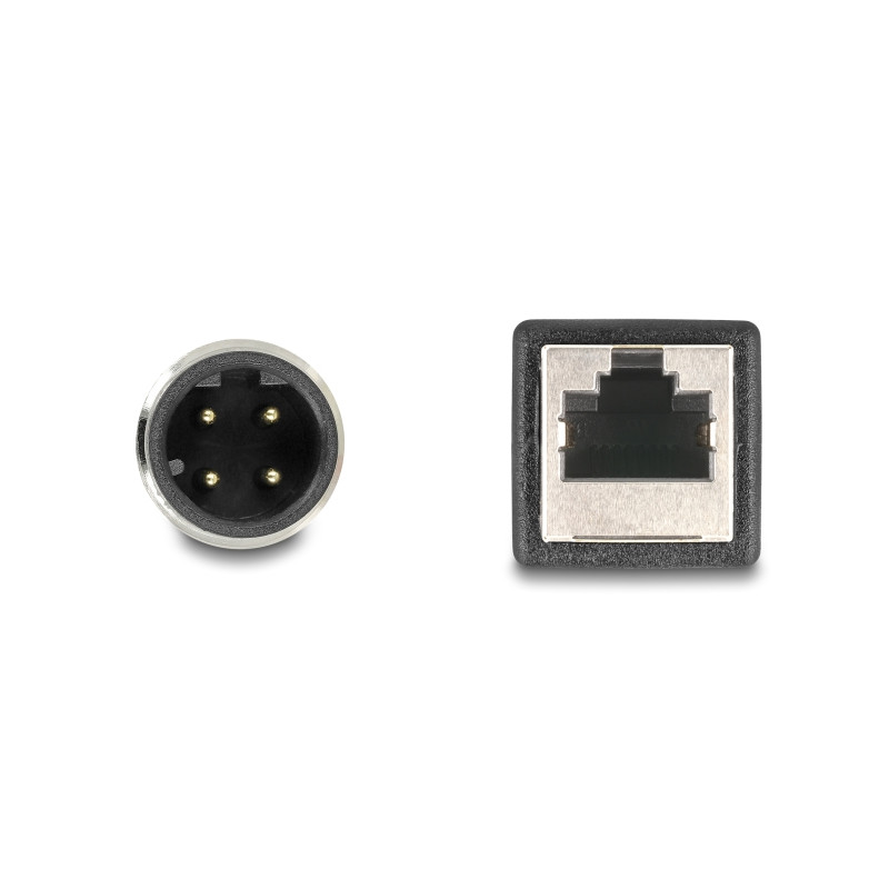 Delock M12 Kabel D-kodiert 4 Pin Stecker zu RJ45 Buchse PVC 0,5 m