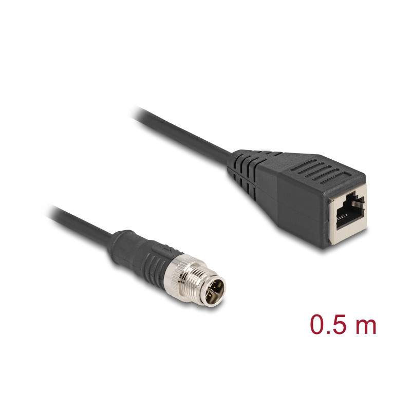 Delock M12 Kabel X-kodiert 8 Pin Stecker zu RJ45 Buchse PVC 0,5 m