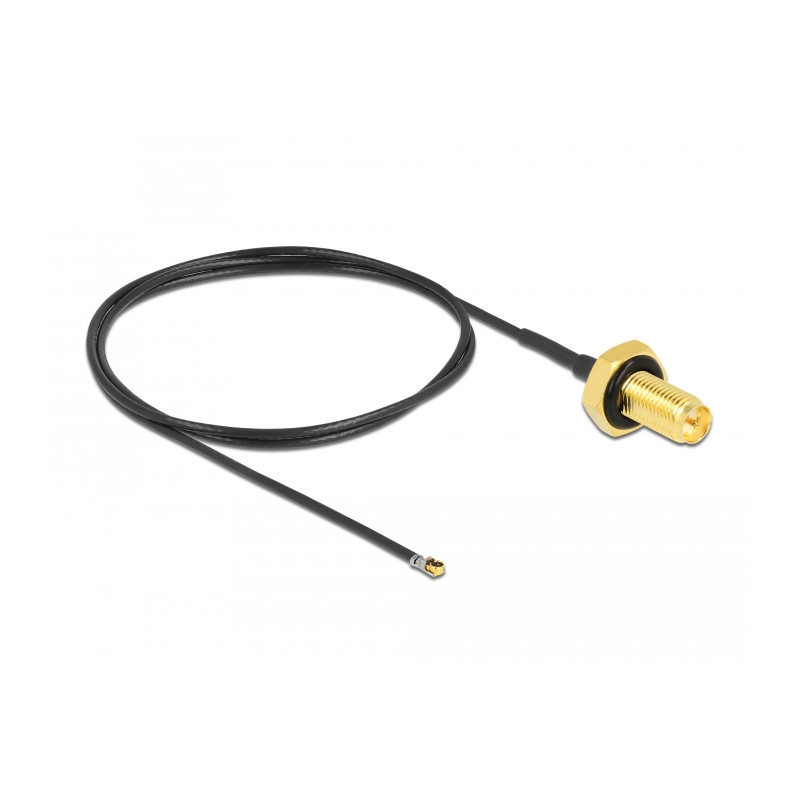 Delock Antennenkabel RP-SMA Buchse zum Einbau zu I-PEX Inc., MHF® 4L LK Stecker 1.37 50 cm Gewindelänge 10 mm spritzwassergeschü