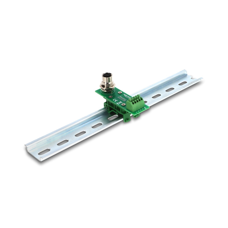 Delock M12 Übergabemodul Adapter A-kodiert 4 Pin Buchse zu 5 Pin Terminalblock für Hutschiene
