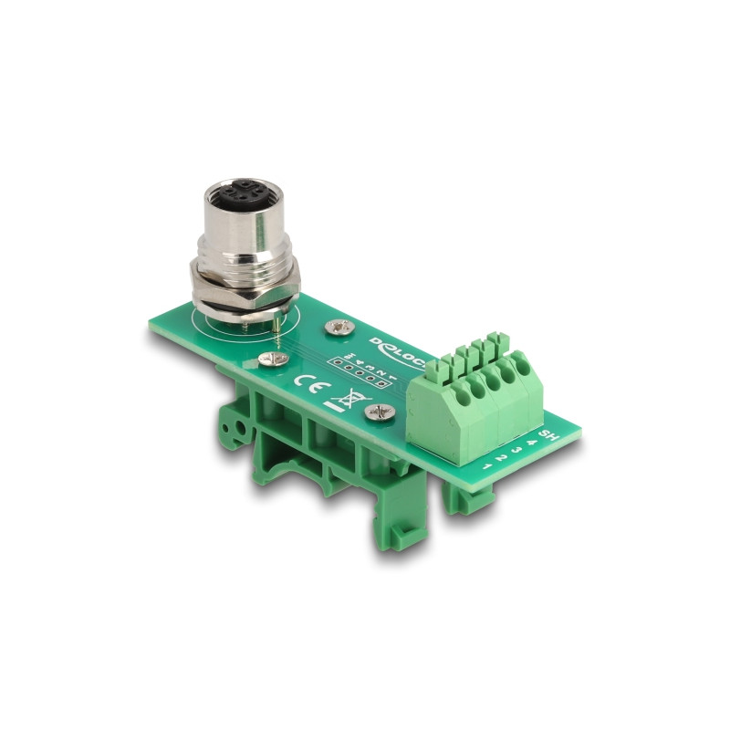 Delock M12 Übergabemodul Adapter A-kodiert 4 Pin Buchse zu 5 Pin Terminalblock für Hutschiene