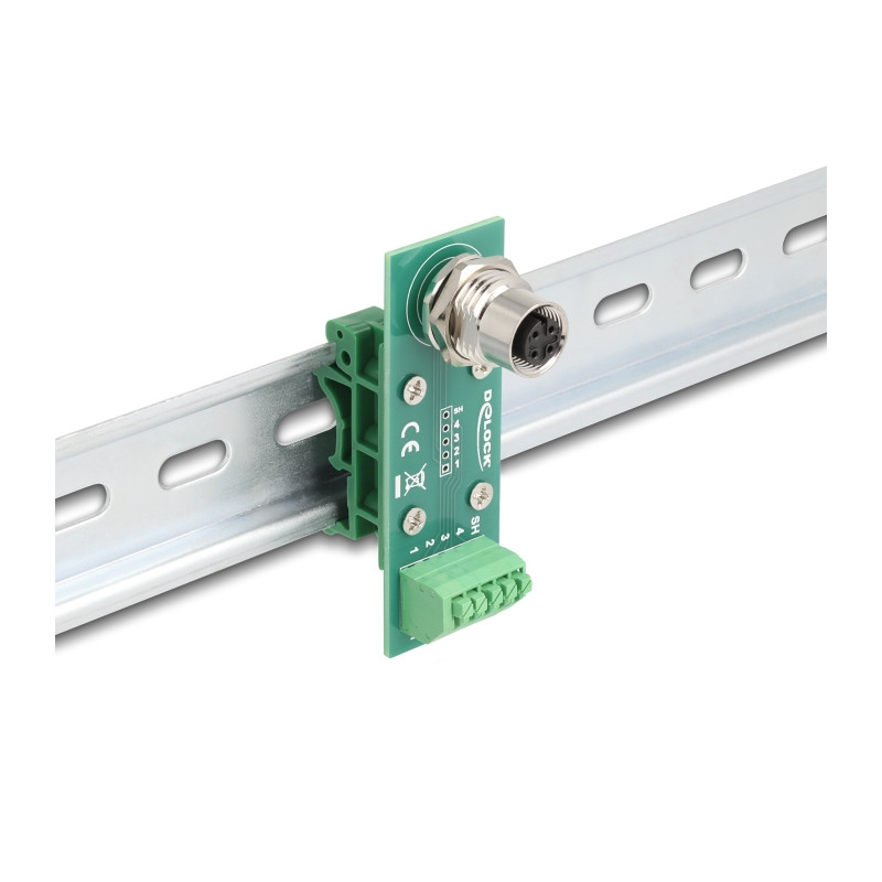 Delock M12 Übergabemodul Adapter A-kodiert 4 Pin Buchse zu 5 Pin Terminalblock für Hutschiene
