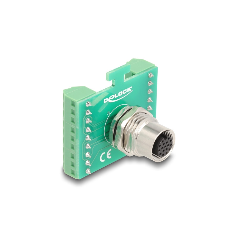Delock M12 Übergabemodul Adapter A-kodiert 17 Pin Buchse zu 18 Pin Terminalblock zum Einbau