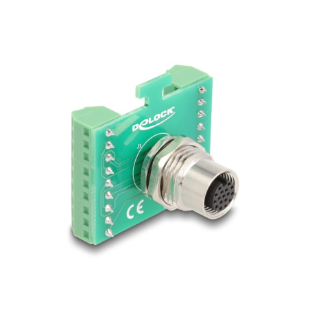 Delock M12 Übergabemodul Adapter A-kodiert 17 Pin Buchse zu 18 Pin Terminalblock zum Einbau