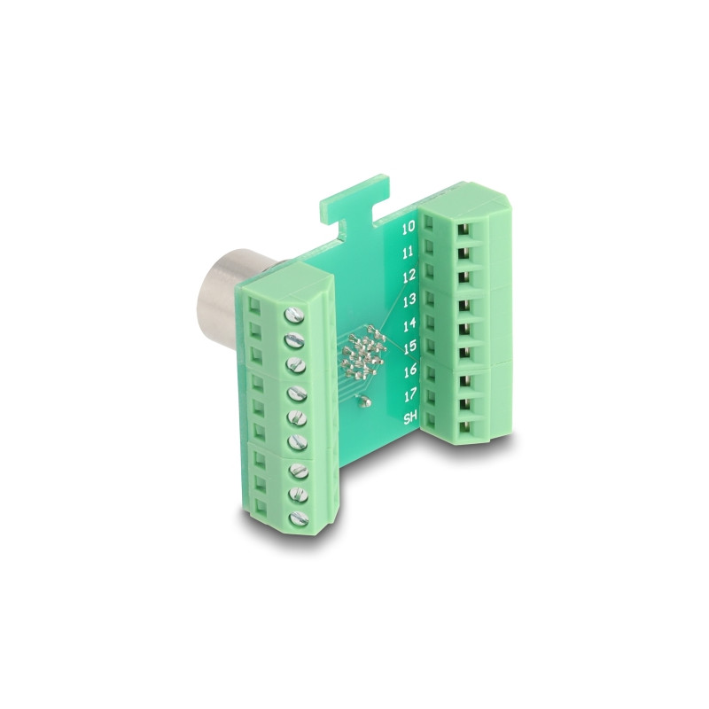 Delock M12 Übergabemodul Adapter A-kodiert 17 Pin Buchse zu 18 Pin Terminalblock zum Einbau