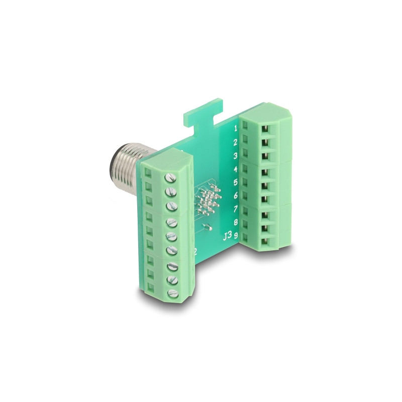 Delock M12 Übergabemodul Adapter A-kodiert 17 Pin Stecker zu 18 Pin Terminalblock zum Einbau