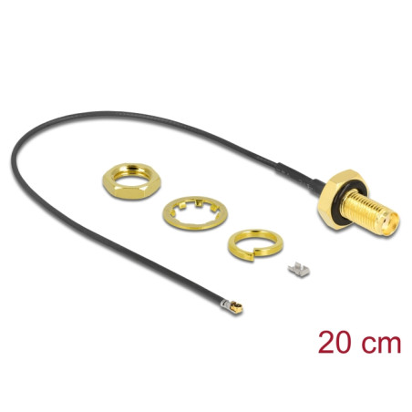 Delock Antennenkabel SMA Buchse zum Einbau zu I-PEX Inc., MHF® 4L LK Stecker 1.37 20 cm Gewindelänge 10 mm spritzwassergeschützt