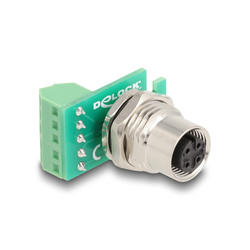 Delock M12 Übergabemodul Adapter A-kodiert 4 Pin Buchse zu 5 Pin Terminalblock zum Einbau