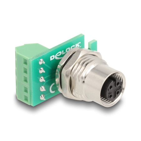 Delock M12 Übergabemodul Adapter A-kodiert 4 Pin Buchse zu 5 Pin Terminalblock zum Einbau