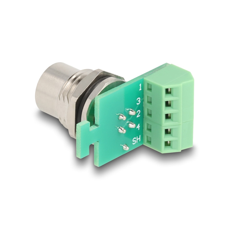 Delock M12 Übergabemodul Adapter A-kodiert 4 Pin Buchse zu 5 Pin Terminalblock zum Einbau