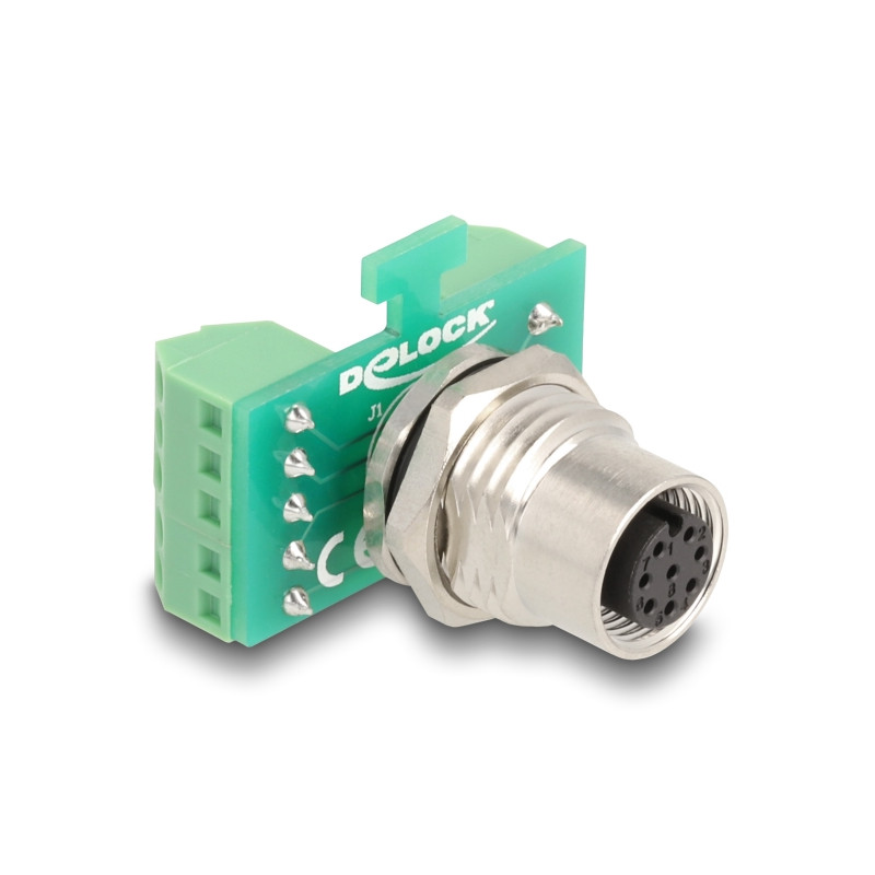 Delock M12 Übergabemodul Adapter A-kodiert 8 Pin Buchse zu 9 Pin Terminalblock zum Einbau