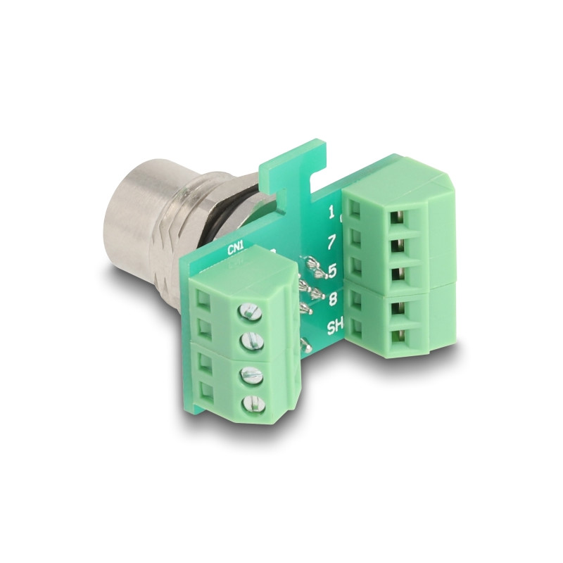 Delock M12 Übergabemodul Adapter A-kodiert 8 Pin Buchse zu 9 Pin Terminalblock zum Einbau
