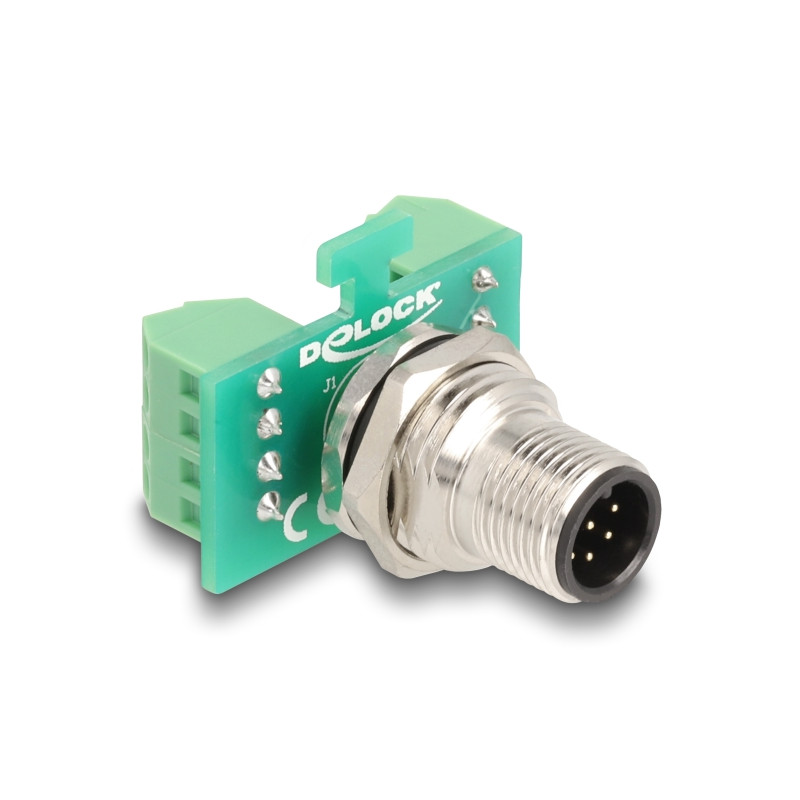 Delock M12 Übergabemodul Adapter A-kodiert 8 Pin Stecker zu 9 Pin Terminalblock zum Einbau